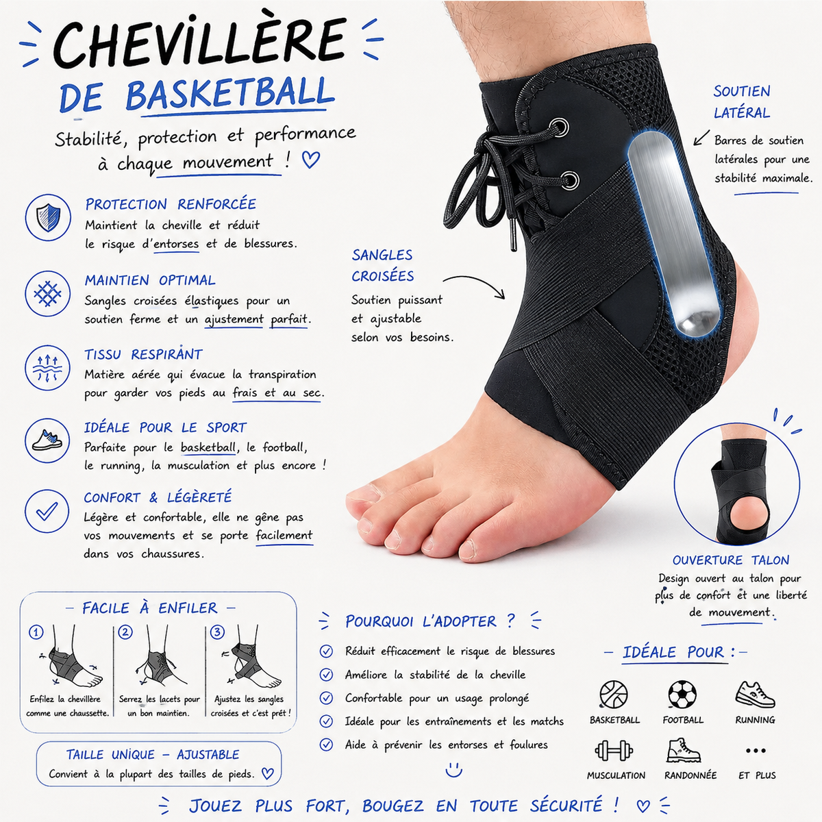 Chevillère Sport Renforcée – Maintien & Protection Maximale