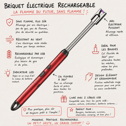 Briquet électrique rechargeable à arc Allumez sans effort
